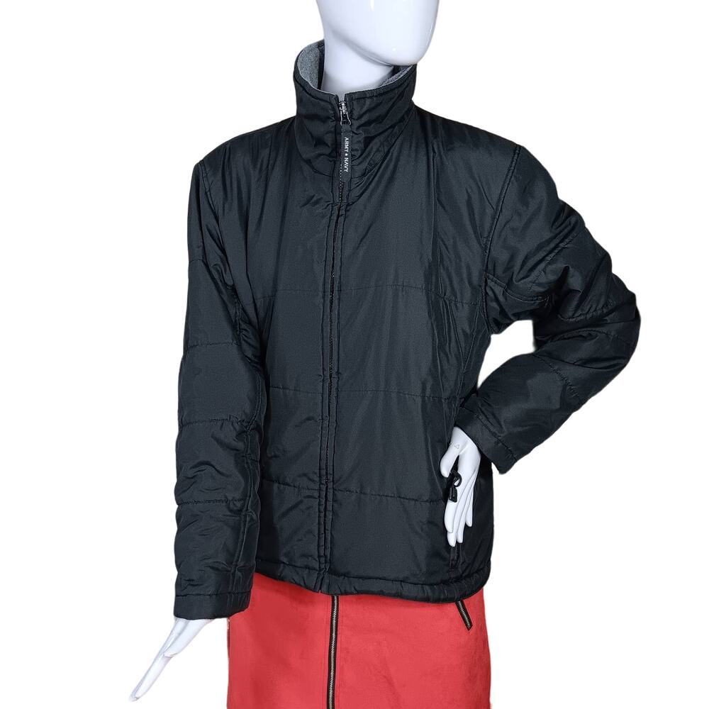 Army Navy Jacket Size Large Ladies Black Fully Lined Gray Fleece Zipper Closure